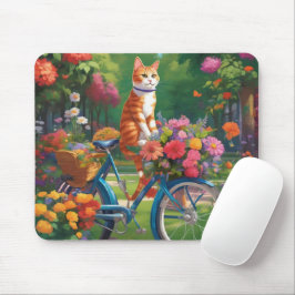 花付き自転車カラフルの猫マウスパッド マウスパッド
