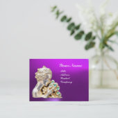 花付き若い女の子モノグラム金ゴールド、ピンク明るい赤紫色 名刺 (スタンド正面)