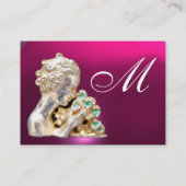 花付き若い女の子モノグラム金ゴールド、ピンク明るい赤紫色 名刺 (裏面)