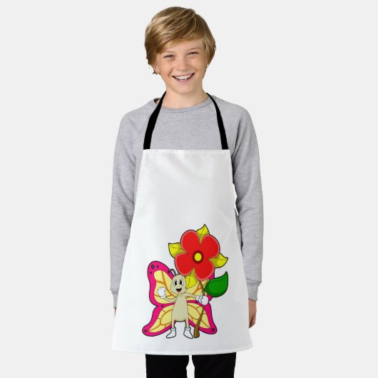 花付き蝶 エプロン (着用した状態)