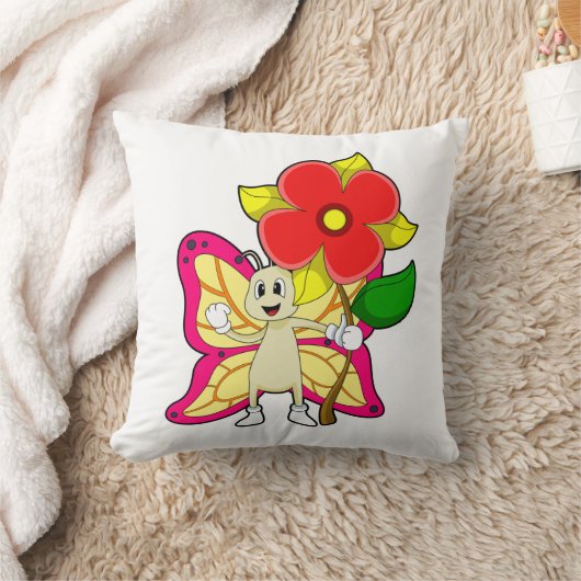 花付き蝶 クッション (ブランケット)