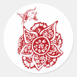 花付き蝶（ヘナ）（赤） ラウンドシール