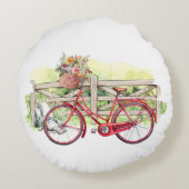 花付き赤いバイクウォーターカラー ラウンドクッション (裏面)