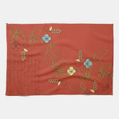 花付き赤お茶キッチンタオル キッチンタオル (横)