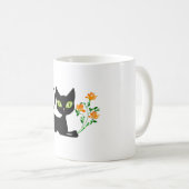 花付き黒猫 コーヒーマグカップ (正面右)