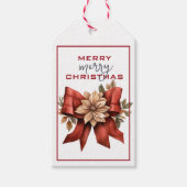 花伝統的のクリスマス付き赤い弓 ギフトタグ (正面)