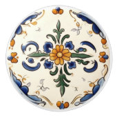 花伝統的青地中海のクリームフローラ セラミックノブ (正面)