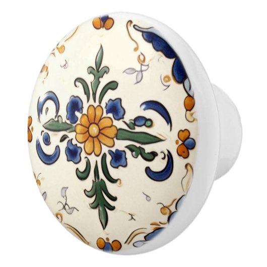 花伝統的青地中海のクリームフローラ セラミックノブ (右)