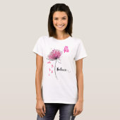 花信じ蝶ピンクリボン乳癌 Tシャツ (正面フル)