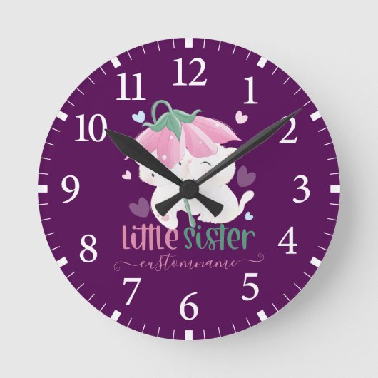 花傘の下の猫カスタムの妹 ラウンド壁時計 (正面)