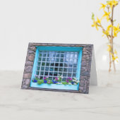 花写真付き青い窓箱 カード (黄色い花)