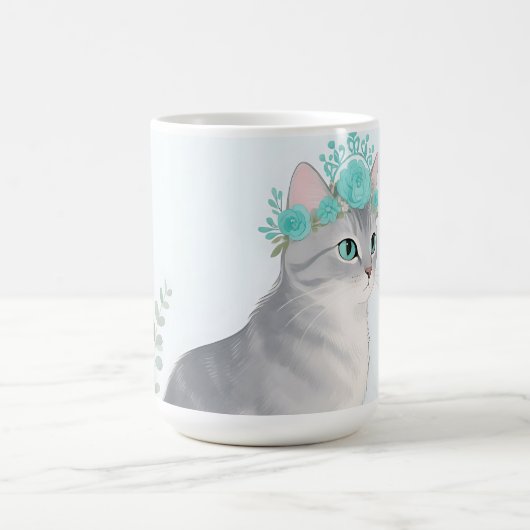 花冠の灰色猫 コーヒーマグカップ (中央)
