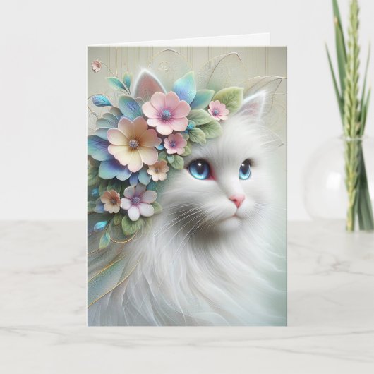 花冠の誕生日のペルシャ猫 カード (正面)