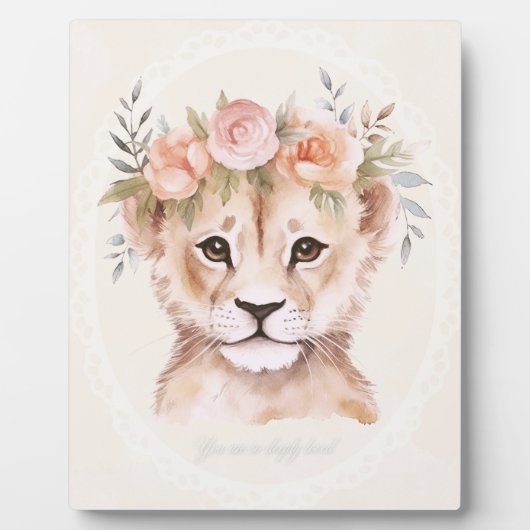 花冠の赤ちゃんライオンのぬいぐるみアート フォトプラーク (正面)