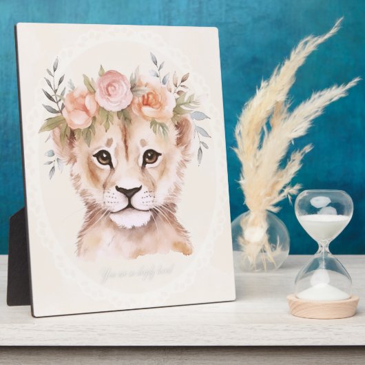 花冠の赤ちゃんライオンのぬいぐるみアート フォトプラーク (側面)