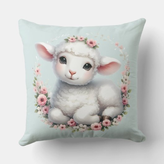 花冠をかぶったかわいい羊のイラスト クッション (裏面)