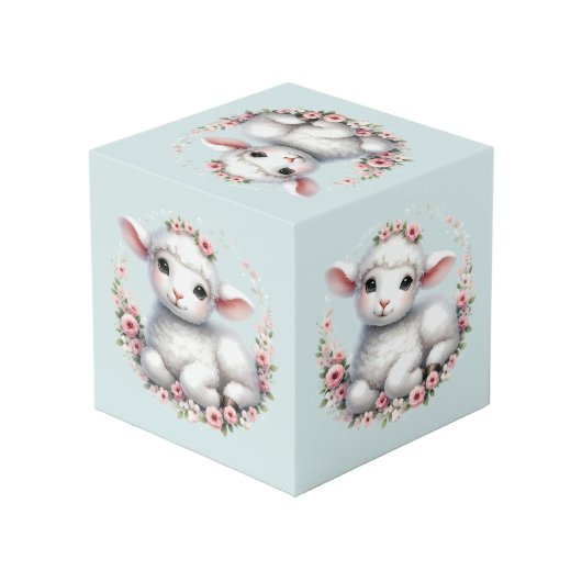 花冠をかぶったかわいい羊のイラスト フォトキューブ (裏面アングル)