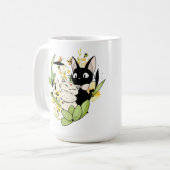 花冠をかぶったかわいい黒白猫 コーヒーマグカップ (正面左)