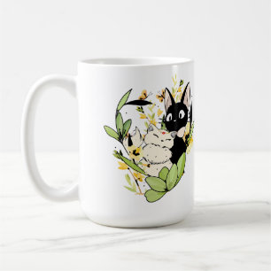 花冠をかぶったかわいい黒白猫 コーヒーマグカップ