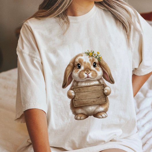花冠をかぶったウサギと木製サイン トライブレンドTシャツ