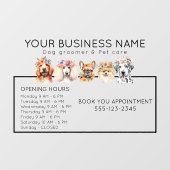 花冠をかぶった愛らしい犬の営業時間 ウィンドウサイン (シート)