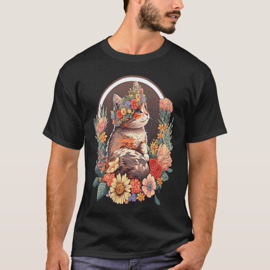 花冠をかぶった猫 5 Tシャツ (正面)