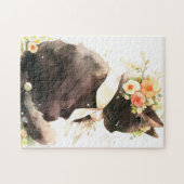 花冠をかぶった黒猫 ジグソーパズル (横)