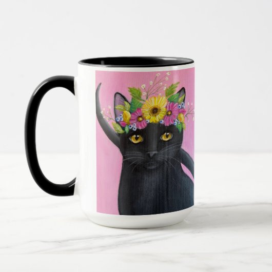花冠をかぶった黒猫 マグカップ (左)