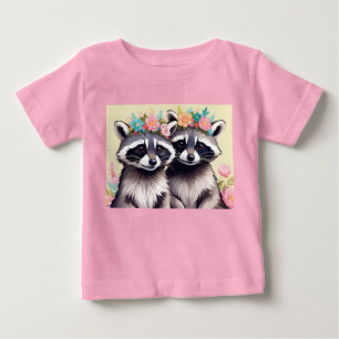 花冠をかぶった2匹のかわいいアライグマ ベビーTシャツ