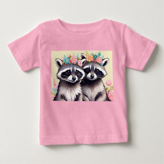 花冠をかぶった2匹のかわいいアライグマ ベビーTシャツ (正面)