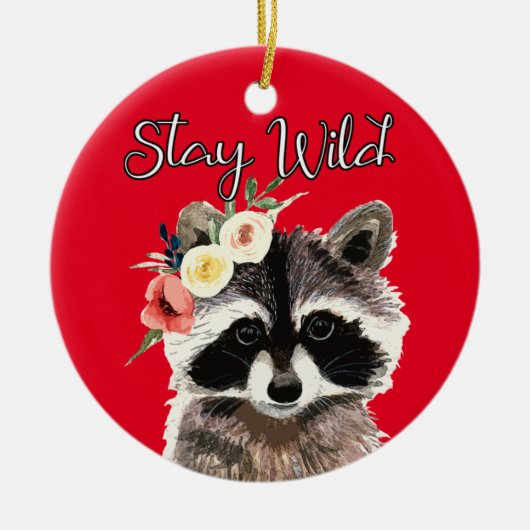 花冠を付けたかわいいアライグマ - Stay Wild セラミックオーナメント (正面)