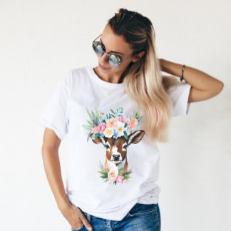 花冠を持つ水色の茶色の牛 Tシャツ