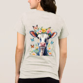 花冠を有する白黒ベビー牛 トライブレンドＴシャツ (裏面)