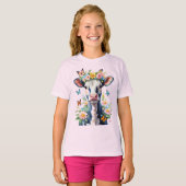 花冠を有する白黒ベビー牛 Tシャツ (正面フル)