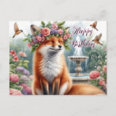 花冠を被ったかわいい狐の誕生日ポストカード ポストカード (正面)