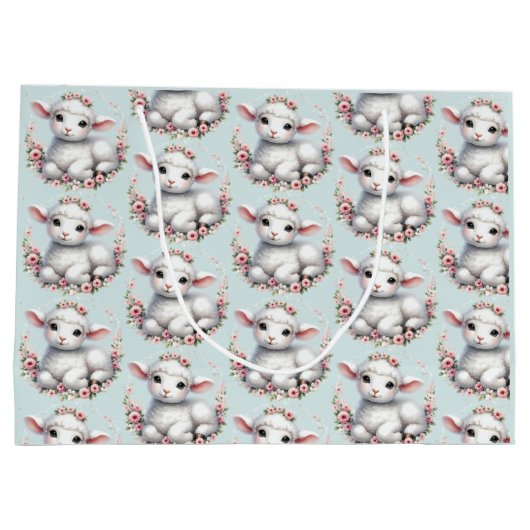 花冠を被ったかわいい羊のイラスト ラージペーパーバッグ (裏面)