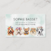 花冠、水彩グリーンの愛らしい犬 名刺 (正面)