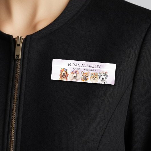 花冠、水彩愛らしい犬 名札