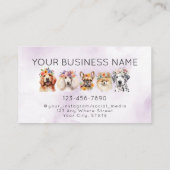 花冠、水彩紫色の愛らしい犬 名刺 (裏面)