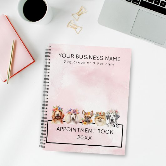花冠、水色ピンクの愛らしい犬 プランナー手帳