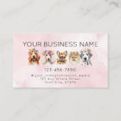 花冠、水色ピンクの愛らしい犬 名刺 (裏面)