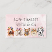 花冠、水色ピンクの愛らしい犬 名刺 (正面)