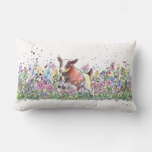 花分野のベビーのヤギ ランバークッション (正面)