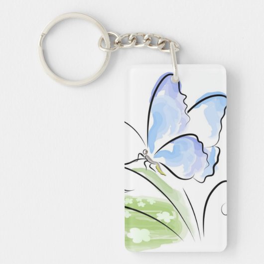 花分野上の草に坐っている蝶 キーホルダー (正面)