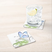 花分野上の草に坐っている蝶 スクエアペーパーコースター (インサイチュ)