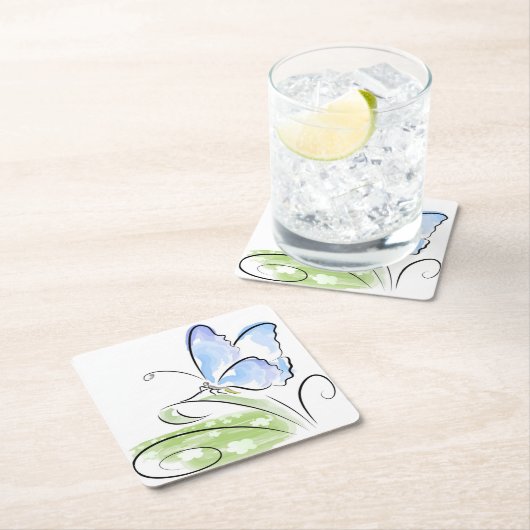 花分野上の草に坐っている蝶 スクエアペーパーコースター (インサイチュ)