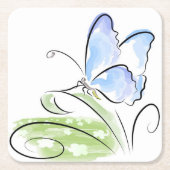 花分野上の草に坐っている蝶 スクエアペーパーコースター (正面)