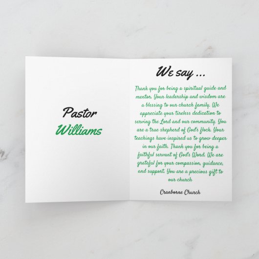 花十字付き牧師の鑑賞用カード カード (内部)