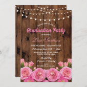 花卒業式パーティーピンクウッド花フローラ 招待状 (正面/裏面)