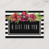 花及びストライプなクリスマスのプレゼントの証明書 割引カード (正面)
